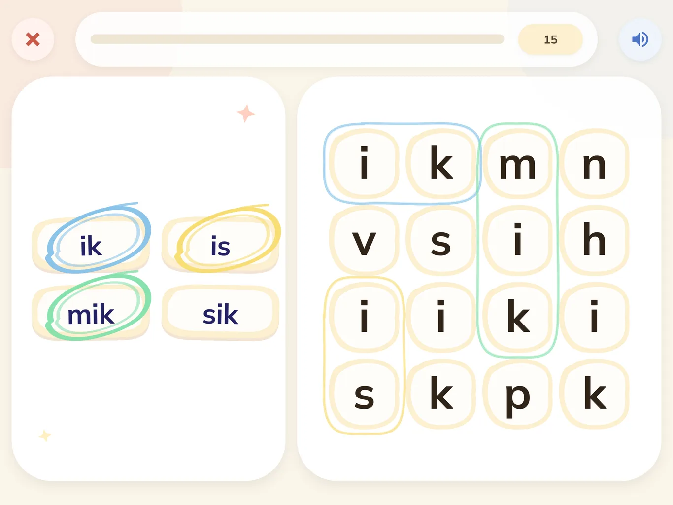 Korte spelletjes voor letters, klanken en woorden